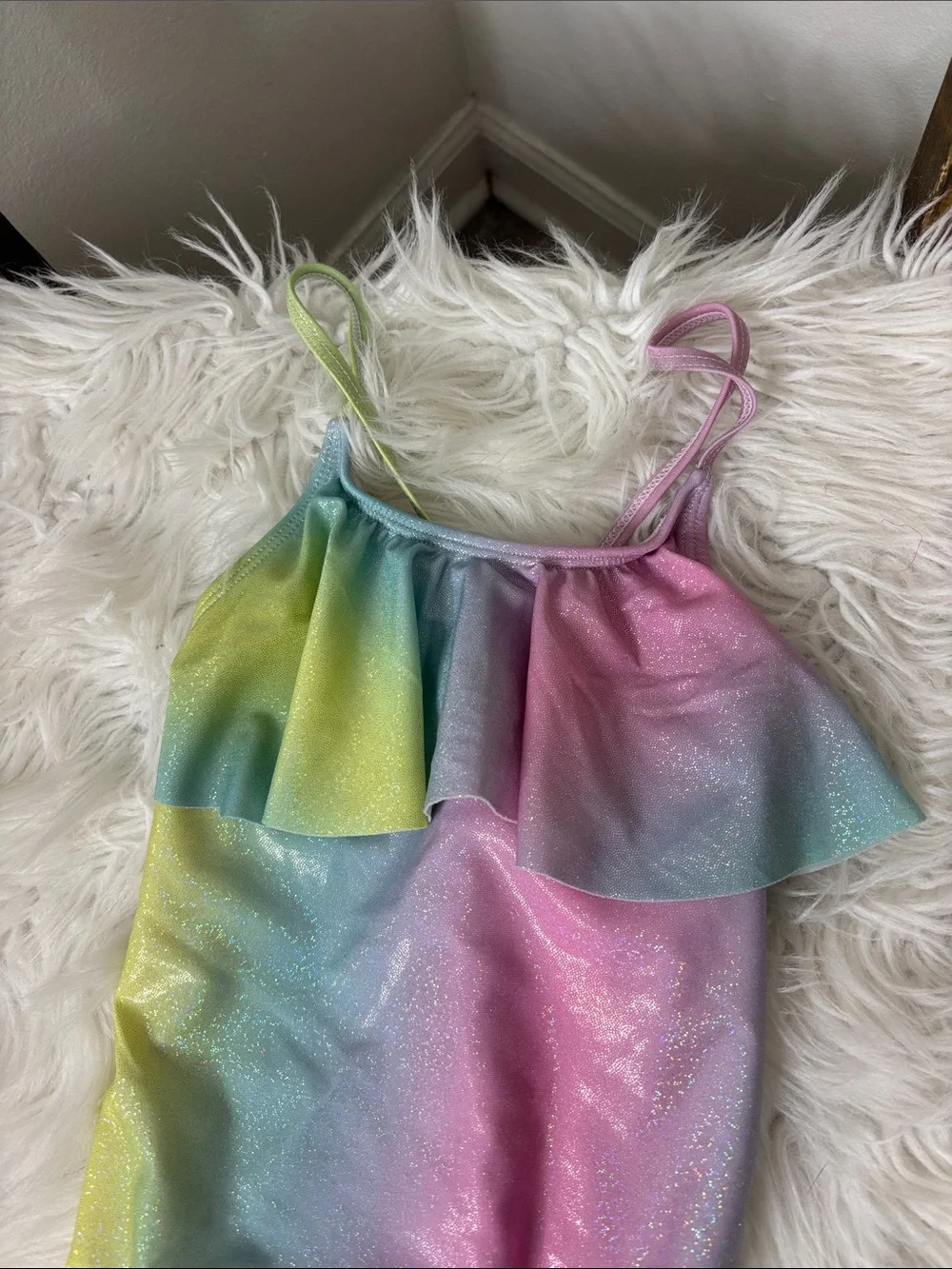 Bmagical by Btween Pastel Rainbow Ruffle Dance Leotard Cheer Gymnastics Size 8
